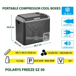 Frigo Congelatore Portatile Brunner Polarys Freeze SZ 50 -Esterno Campeggio Negozio frigo congelatore portatile brunner polarys freeze sz 50 bivalente compressione 18